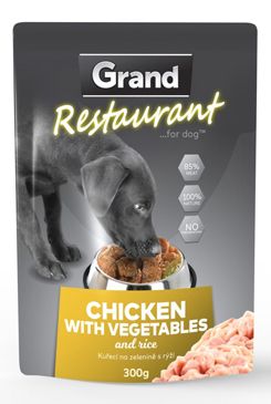 GRAND kaps. deluxe pes Restaur. kuřecí, zel. 300g