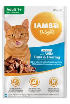 Iams Cat Adult Delights kapsa Tuna&Herring in jelly85g