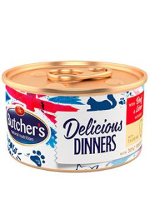Butcher's Cat Delic. Dinners hovězí+játra konz. 85g