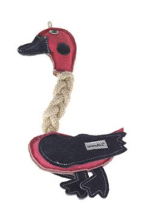 Hračka pes animALL Kachna s provazy kůže, barevná 31cm